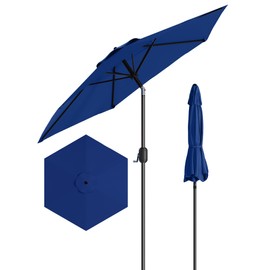 7.5FT Outdoor Patio Umbrella, Outdoor Table Umbrella, Market Umbrella With Push Button Tilt and Crank, 6 Sturdy Ribs UV Protection Waterproof for Garden, Deck, Backyard, Pool,Navy Blue
