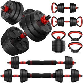 BDSHE Adjustable Dumbbell Set, 20lbs Free Weight Set with Upgraded Nut,4 in1 Dumbbells Set Used as Barbell, Kettlebells, Push up Stand, Weight Set for Home Gym Suitable Men/Women