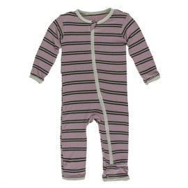 KicKee Pants Little Girls Print Coverall with Zipper - Elderberry Kenya Stripe, 6-9 Months
