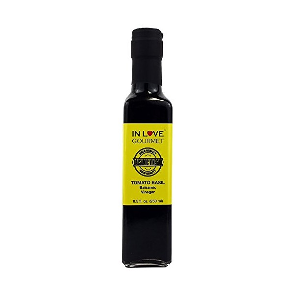 In Love Gourmet Tomato Basil Balsamic Vinegar 250ML/8.5oz We Love it as a Dressing on a Caprese salad, Delicious Drizzled on Any Number of Cooked Vegetables