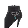 Women Western Jewelry Boot Bracelet Turquoise Blue Beads Charm Silver