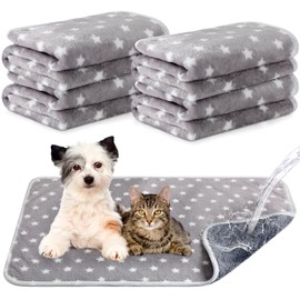 Tranqun 4 Pcs Puppy Pee Pads Waterproof Puppy Pads Reusable Training Pads Washable Pee Pads for Dog Cat Throw Blanket PET Crate Mats Stars Pattern Whelping Small Animals Cage Liner(16 x 24 Inch)