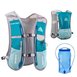 JEELAD Running Hydration Vest Trail Running Backpack BPA-Free Leak-Proof Running Water Bottles for Marathon Biking Hiking Cycling Outdoor (#02 Light Blue (5L) - with 1.5L SD Water Bladder, One Size)