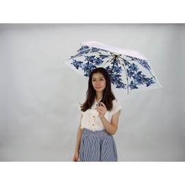 Premium White Folding Umbrella Manual Open Blackout Thermal Insulated Sun/Rain Umbrella Shadow Rose 3 Colors Blue 6 Ribs 50 cm UV cut 99% or more, Lightweight, Compact 3925bl