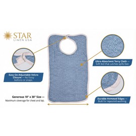 3 Pack Adult Bibs Terry Cloth Clothing Protector Hook and Loop Closure 1 White | 1 Blue | 1 Yellow