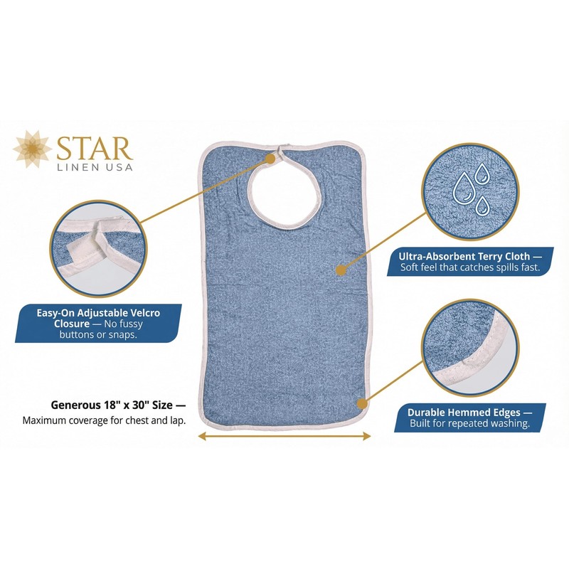 3 Pack Adult Bibs Terry Cloth Clothing Protector Hook and