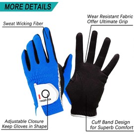 FINGER TEN Men’s Golf Gloves Worn on Left Hand for Right Handed Golfer Value 3 Pack, Rain Grip Hot Wet Weather Comfort Fit Small Lh Blue Color (Blue, Small, Left)