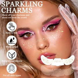 Glitter Freckles Face Tattoo, 12PCS Gold Glitter Fake Freckles, Sparkle Freckle Makeup Patches, Cute Freckle Face Sticker for Women, Waterproof & Long Lasting, Perfect for Festivals, Parties (Gold A)