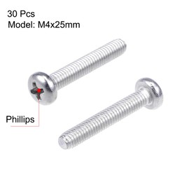 uxcell M4x25mm Machine Screws Pan Phillips Cross Head Screw 304 Stainless Steel Fasteners Bolts 30Pcs