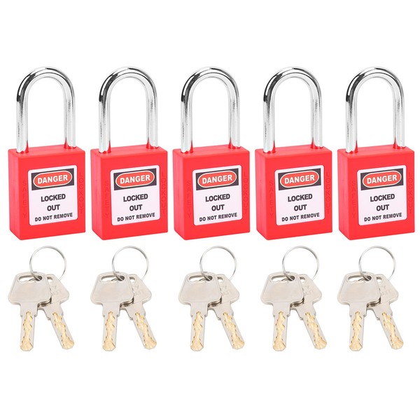 5 Sets Safety Lockout Padlock, 38mm/1.5in Steel Lockout Tagout Safety