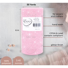 Expo International Decorative Fancy Foil Polka Dot Tulle, Roll/Spool of 6” X 50 Yards, Lightweight Polyester Tulle Fabric for Wedding, Floral, or Party Decorations, Easy-to-Use, Pink