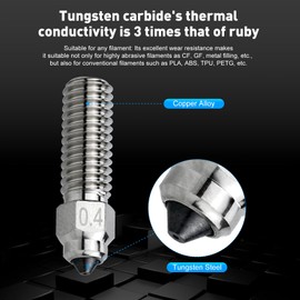 Upgrade K1 Bimetal Tungsten Carbide Tip 0.4 mm Nozzles High FlowThermal Conductivity Abrasion Resistance 3D Printer My Nozzle for Creality K1 / K1 Max/CR-M4 / CR-10 SE/Ender 3 V3 KE 3D Printer