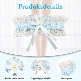 Cumnvulnt Strumpfband Blau Hochzeit, Strumpfband Hochzeit, Band Verziert mit Spitze, Schleife und Elegante Perle, Hochzeitsstrumpfband for Party, Engagement, Bridal Shower(Blau - Weisses)