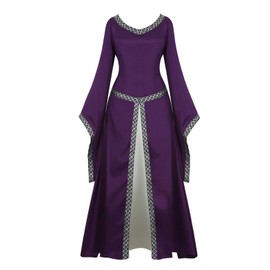 Kranchungel Medieval Dress for Women Renaissance Costume Dress Irish Over Long Dresses Cosplay Retro Gown Purple Small