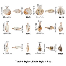 SUNNYCLUE 1 Box 24 Pieces 6 Styles Shell Pendants Galvanised Shell Pendant Imitation Gemstone Style Spiral Shell Acrylic Pendant for Women DIY Earring Necklace Bracelet Jewellery Making