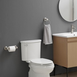 RUMOSE Toilet Paper Holder and Hand Towel Ring Brushed Nickel Wall Mount Bathroom Hardware Accessories 2 PCS Set Flexible Pivoting Toilet Tissue Roll Holder and Towel Hanger, Stainless Steel