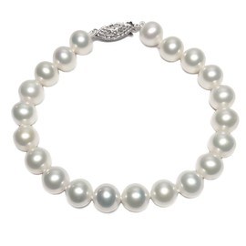 Lustrous 9.5-10mm AAA Quality White Freshwater Cultured Pearl Bracelet for Women with Sterling Silver Clasp, 8" - PremiumPearl