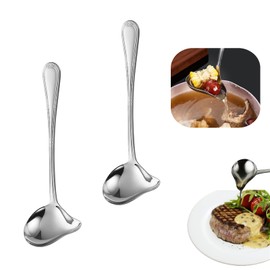 2 PCS Gravy Ladle Professional Soup Ladle Ladle Spoon Soup Spoon Long Handled Stainless Steel Sauce Soup Spoon with Pour Spout for Kitchen Tool,Soup Sauces, Gravies(8.07inch,Silver)