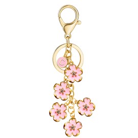 Initial Flower Keychain, Cute letter Key Chains, A-Z Key Chain Charm, Keychain Accessories for Women Purse Bag Accessories Pink C