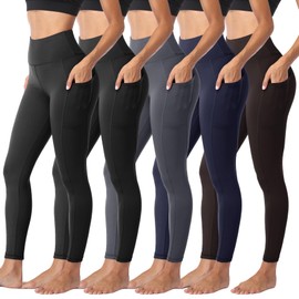 Sundwudu 5 Pack Leggings with Pockets for Women - Tummy Control High Waisted Soft Black Workout Yoga Pants