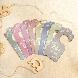 Wooden Baby Closet Dividers 8 PCS - Colorful Nursery Organization Set with Size Hangers (Newborn to 24M), Baby Clothes Organizer for Parents, Baby Shower