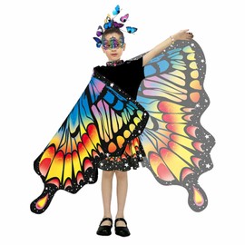 Andiwa Andiwa 4 Stück Schmetterling Kostüm Kinder,Schmetterlingsflügel Mädchen Schmetterling Flügel Umhang Mit Schmetterlingsflügel,Tutu Rock,Haarreif,Gesichtsbedeckungen,Für Karneval Fasching Cosplay