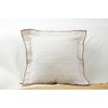 Decorative Linen Cushion Cover with Brown Piping, White Striped Pattern