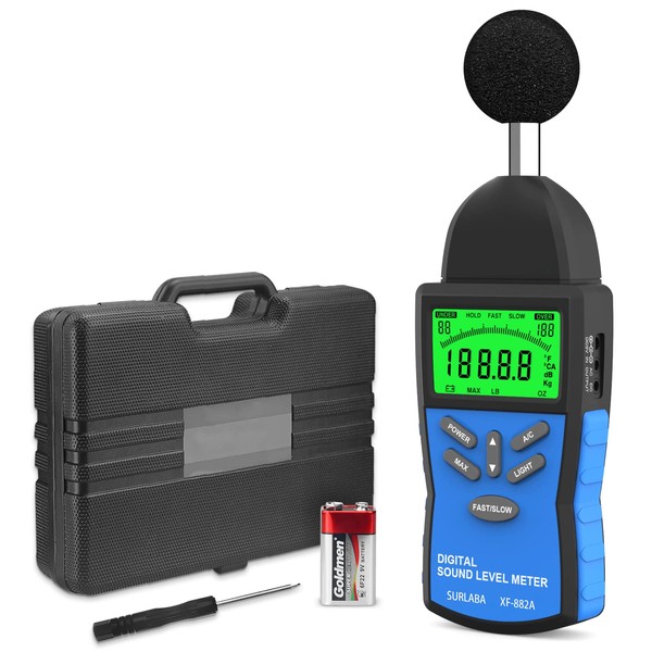 SURLABA Digital Sound Level Meter, Handheld Decibel Meter 30-130dB (A/C),