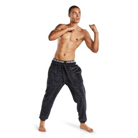 JOE BOXER Tonal Smiley Print Plush Pajama Pants, Mens Joggers, Mens Lounge Pants with Pockets (Black, Medium)