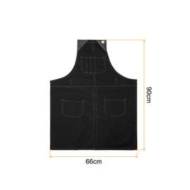 sourcing map No-Tie Twill Apron 84x66cm Split-Leg Leather Reinforcement Adjustable Chef Apron with 6 Pockets for Men and Women, Black
