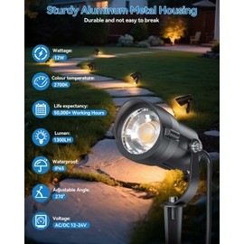 HIBOITEC Low Voltage Landscape Lighting with Connectors 12W Spotlights Landscape Lights Kit 12-24V AC/DC IP65 Waterproof 2700K for House Yard Trees Garden Outdoor 2 Packs