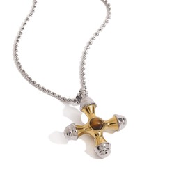 Cross Necklace for Women Faith Blessing​ 18K Gold Plated Stainless Steel Green Agate Tiger Eye Blue Crystal Cross Pendant Necklace Layering Jewelry Necklace Chain 18-24’’ (Silver Tiger Eye-22'')