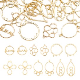 Bestewelry Pack of 24 Alloy Open Back Bezel Pendants, 6 Styles Irregular Hollow Frame, Dangling Charms, Flower Drop Frame Charms for UV Resin Pressed Flower Necklace, Earrings, Metal