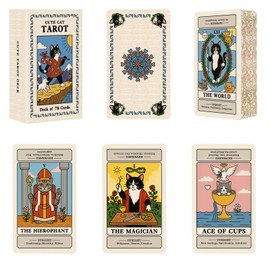 BWTY Best wishes to you Cat Tarot Cards for Beginners with Meanings on Them Beginner Guided Cute Tarot Deck with Gold Foil Edge Standard Size