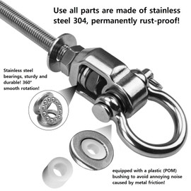 Yyiwhmy 2 Heavy Duty Stainless Steel Swing Hangers with Bearings,Quiet and Smooth Swivel Hooks for Wood and Steel Beam, Ideal for Hanging Hammocks, Yoga Swings, Porch Swing, Sandbag 1500 LB Capacity