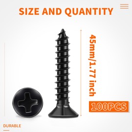 100 PCS #8 X 1-3/4 Inch Black Oxide Coated Flat Head Phillips Wood Screw, Stainless Steel 18-8 (A2) Fully Threaded No.8 X 1.77 Length Multipurpose Screws by TPOHH