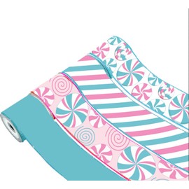 Whaline 4 Rolls Christmas Wired Edge Ribbon Pastel Candy Peppermint Craft Ribbons Pink Blue Xmas Fabric Ribbon for Wreath Bow DIY Wrapping Party Decor, 2.5 in, 24 Yard