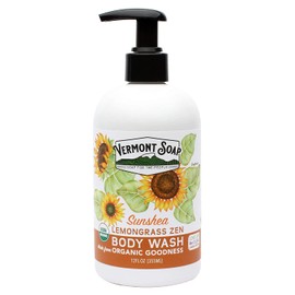 Vermont Soap Organic Lemongrass Body Wash, USDA Certified Organic Moisturizing Body Wash for Women or Men, Made With Aloe, Jojoba, and Shea Butter, Shea Moisture Body Wash (12oz Lemongrass Zen)