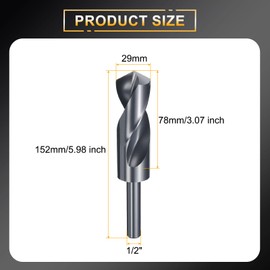 HARFINGTON 29mm Drill Bit 1/2" Reduced Shank Round 4341 High Speed Steel Nitriding Black 118° Standard Point for Plastic Wood Copper Aluminum Iron Medium Soft Metal