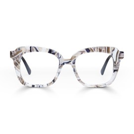 eyebobs Dichotomy Premium Readers for Women and Men | Square Eye Glasses | Black & White Chop Front with Black Temples | 0.00