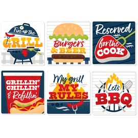 Big Dot of Happiness Fire Up The Grill - Funny Summer BBQ Picnic Party Decorations - Drink Coasters - Set of 6