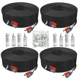 BNC Cable 150ft 4 Pack Aimyzii BNC Video Power Cable,Security Camera Cable for CCTV Camera DVR Security Systems(Included 8X BNC Adapters,100 Pcs Cable Clips)-Black