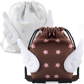 2 PCS Star Small Drawstring Pouch Storage Bags White Brown Pouches for Organization Cute Mini Cloth Bags with Drawstrings Small Organizer Bag Gift Pouches for Cosmetic Stationery Makeup Canvas Bag