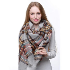 Belle Dame Blanket Scarf for Women Large Square Plaid Checked Tartan Pashmina Shawl Wraps (105-1)