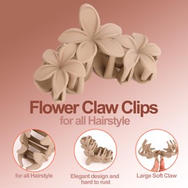 Aushamtai 6PCS Flower Hair Clips for Women, Non-Slip Matte Hawaiian Plumeria Claw Clips for Thick, Strong Hold Large Beach Hair Accessories