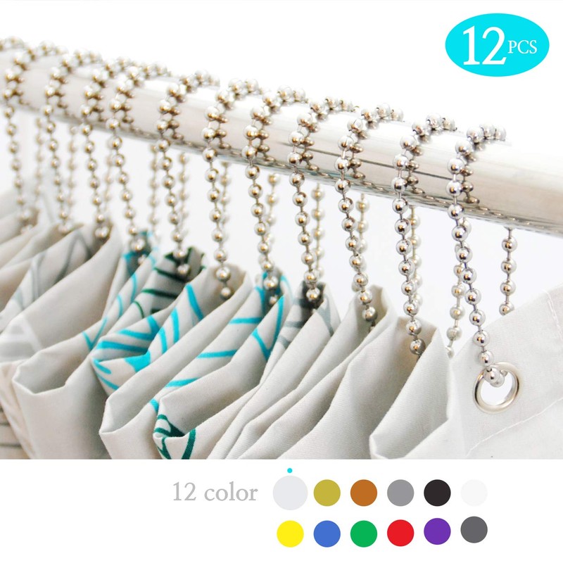 BallchainAge Shower Curtain Hooks, Shower Curtain Rings 12pcs, spa-Quality Look-Silver