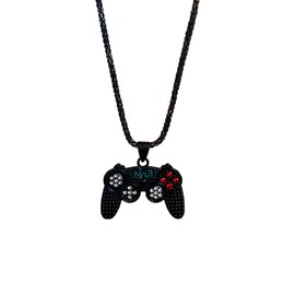 Seakuur Necklace from Mom Grandma Colorful Crystal Punk Hip Hop Game Controller Console Handle Pendant Necklace Friendship Jewelry (Black)
