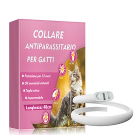 Collare Antiparassitario per Gatti Naturale, Collare Antipulci Gatto con Oli Essenziali, Protezione Impermeabile fino a 12 Mesi, Regolabile 48 cm, Contro Pulci e Zecche