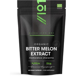 Organic Bitter Melon Extract 16,500mg (Karela) – 55mg Momordica Glycosides – 60 Vegan Capsules (2 Months Supply) – Resealable and Recyclable Pouch by Alpha01