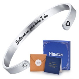 Hisatan Inspirational Gifts for Women, Silver Cuff Bangle Womens Bracelet, Stainless Steel Bracelets Zirconia Jewelry Gift, Christmas Stocking Stuffer Graduation Gifts Mother Daughter Bracelets